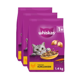 WHISKAS Adult 3x1,4 kg sucha karma pełnoporcjowa dla dorosłych kotów z pysznym kurczakiem