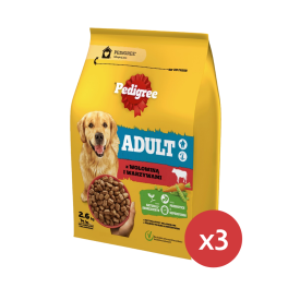 PEDIGREE Adult 3x2.6 kg z wołowiną i warzywami sucha karma pełnoporcjowa dla dorosłych psów dużych i średnich ras