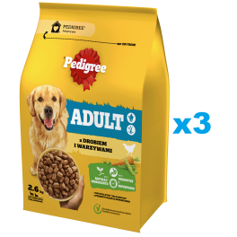 PEDIGREE Adult 3x2,6 kg z drobiem i warzywami sucha karma pełnoporcjowa dla psów dużych i średnich ras