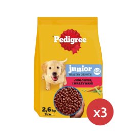 PEDIGREE Junior z wołowiną i warzywami 3x2,6 kg sucha karma dla szczeniąt średnich i dużych ras