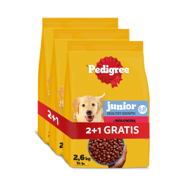 PEDIGREE Junior z wołowiną i warzywami 3x2,6 kg sucha karma dla szczeniąt średnich i dużych ras