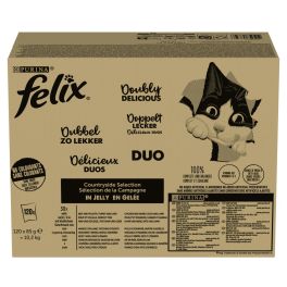 FELIX Fantastic DUO Mix Wiejskie Smaki w galaretce 120x85g wołowina i drób, indyk i wątróbka, kurczak i cynaderek, kaczka i jagnięcina, mokra karma dla kotów