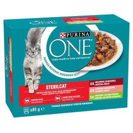 PURINA ONE Sterilcat 12x85g z wołowiną i marchewką, z łososiem i marchewką, z indykiem i zieloną fasolką, mokra karma dla kotów po sterylizacji