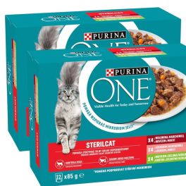 PURINA ONE Sterilcat 24x85g z wołowiną i marchewką, z łososiem i marchewką, z indykiem i zieloną fasolką, mokra karma dla kotów po sterylizacji