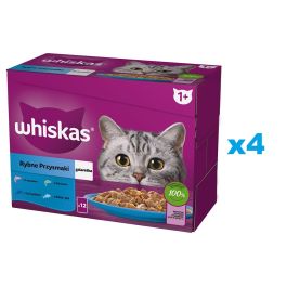 WHISKAS Adult saszetka 48x85g Rybne Przysmaki mokra karma dla dorosłych kotów w galaretce z: łososiem, tuńczykiem, dorszem, białą rybą