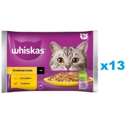 WHISKAS Adult saszetka 52x85 g Drobiowa Uczta mokra karma dla dorosłych kotów w sosie z: kurczakiem, indykiem