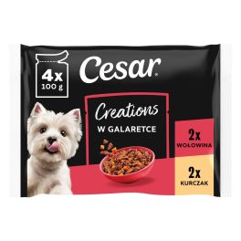 CESAR Creations Kurczak z groszkiem i Wołowina z marchewką w galaretce 4×100 g mokra karma dla dorosłych psów
