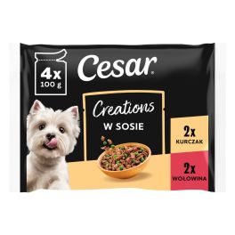 CESAR Creations Kurczak z groszkiem i Wołowina z marchewką w sosie 4×100 g mokra karma dla dorosłych psów