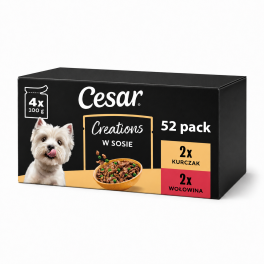 CESAR Creations Kurczak z groszkiem i Wołowina z marchewką w sosie 52x100 g mokra karma dla dorosłych psów