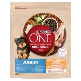 PURINA ONE Junior Mini Small Chicken with Rice 800 g bogata w kurczaka z ryżem, sucha karma dla szczeniąt