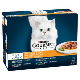 PURINA Perle Mini fileciki w sosie 12x85g indyk, kaczka, jagnięcina i tuńczyk, mokra karma dla kotów