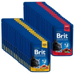 BRIT Premium Cat Adult Mix smaków 48x100 g łosoś i pstrąg, wołowina i groszek saszetki dla kotów