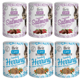 BRIT Care Cat Snack Superfruits Mix smaków 6x100 g śledź i łosoś dla kotów sterylizowanych