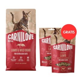 CARNILOVE Active Cat Lamb and Wild Boar Sterilised 6 kg dla kotów sterylizowanych + CARNILOVE Crunchy Snack Cat Lamb 2x50 g GRATIS