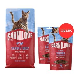 CARNILOVE Active Cat Salmon and Turkey Adult 6 kg dla wszystkich kotów + CARNILOVE Crunchy Snack Cat Salmon 2x50 g GRATIS