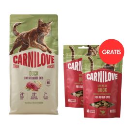 CARNILOVE True Fresh Cat Duck Sterilised 6 kg dla kotów po sterylizacji + CARNILOVE Crunchy Snack Cat Duck 2x50 g GRATIS