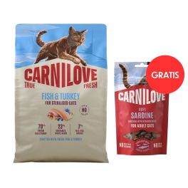 CARNILOVE True Fresh Cat Fish and Turkey Sterilised 2 kg dla kotów po sterylizacji + CARNILOVE Soft Snack Cat Sardine 50 g GRATIS
