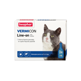 BEAPHAR Vermicon Line-On Cat Krople Przeciw Pchłom i Kleszczom dla Kota 3x1 ml