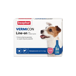 BEAPHAR Vermicon Line-On Dog S Krople Przeciw Pchłom i Kleszczom Małe Psy 3x1,5 ml