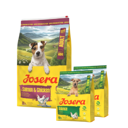 JOSERA Mini Adult Salmon and Chicken 10kg bezglutenowa karma z sosem dla psów małych ras + 2x900g karmy GRATIS