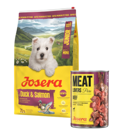 JOSERA Duck and Salmon Junior Mini 10 kg dla prawidłowego rozwoju szczeniąt małych ras + puszka 800g GRATIS