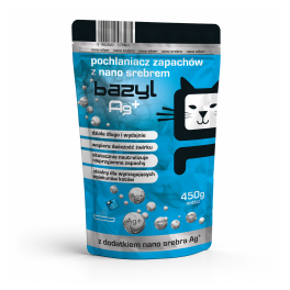 BAZYL Ag+ Bentonitowy pochłaniacz zapachów dla kotów 450 g