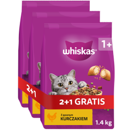 WHISKAS sucha karma dla kota z kurczakiem 1,4 kg 2+1 GRATIS