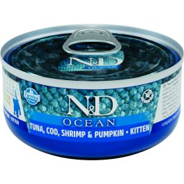 FARMINA N&D Ocean Cat Kitten Tuna, cod, shrimp, pumpkin 70 g mokra karma dla kociąt z rybami