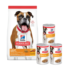 HILL'S Science Plan Adult Light Medium breed sucha karma z kurczakiem 14 kg + 3 puszki GRATIS