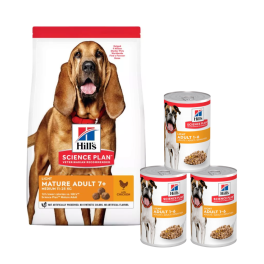 HILL'S Science Plan 7+ Dog Mature Light Medium Chicken 14 kg dla psów starszych + 3 puszki GRATIS