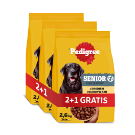 PEDIGREE Senior z drobiem i warzywami 3x2,6 kg sucha karma dla starszych psów