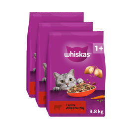 WHISKAS Adult z wołowiną 3x3,8 kg sucha karma dla kotów