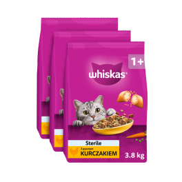 WHISKAS Sterile z pysznym kurczakiem 3x3,8 kg sucha karma dla kotów