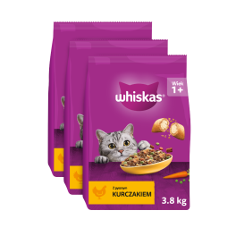 WHISKAS Adult z kurczakiem 3x3,8 kg sucha karma dla kotów